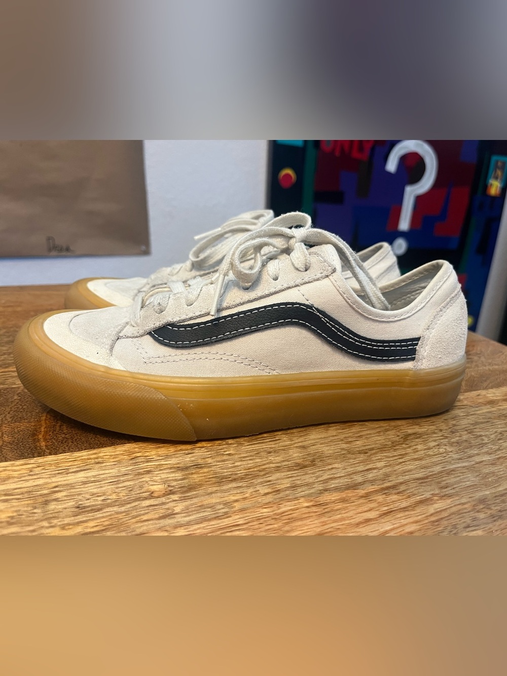 Vans Style 36 Decon Off White Low-Top Sneakers with Navy Side Stripe, Gum Sole - Picture 1 of 9